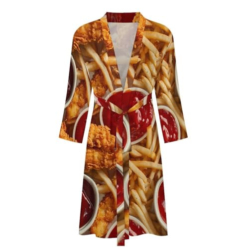 Food Chicken French Fries Funny Men's Robe Soft Lightweight Bathrobe Long-sleeve Spa Robes4