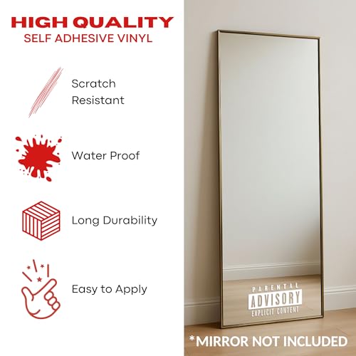 Image of Sticker for Glass & Mirrors| Minimal Vinyl Decal for Bedroom Bathroom & Cafe | Self-Adhesive Waterproof Quote Aesthetic Mirror Sticker | No Mirror Included (Parental Advisory, Medium, Matt White)