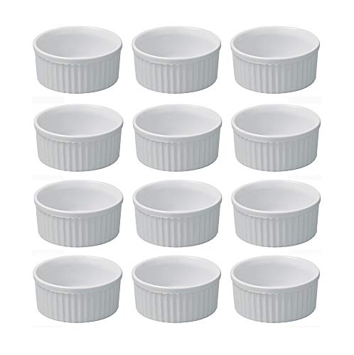 Petits Ramequins Moule verrines Blancs 9x4,5cm Lot de 12 Moules à soufflé pour Muffin pâtisseries Cupcake et crème brûlée Desserts en céramique...