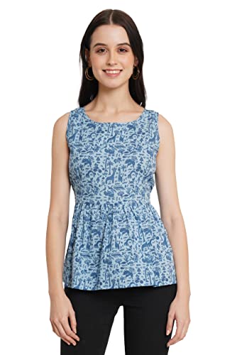 Image of COTLAND Fashions Jaipuri Cotton Sleeveless Printed Peplum Top for Women