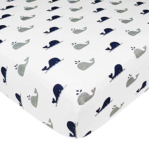 Image of American Baby Company 2 Pack Fitted Crib Sheets 52x28 inch, Navy Whale / Zigzag | 100% Natural Cotton Crib and Toddler Bed Sheets, Soft, Breathable & Hypoallergenic, Gentle on Skin, Neutral for Boys & Girls