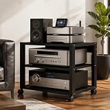 Alkmla HiFi Rack aus Holz und Metall, Plattenspieler Regal im Industrie