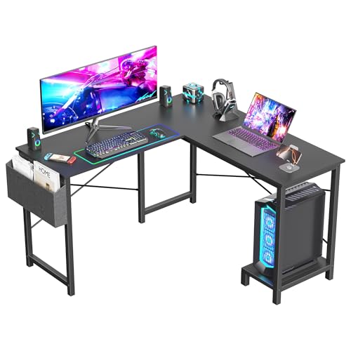 Elevon L Shaped Desk Gaming Computer 50 Inch Reversible Corner Table PC Work Table for Writing Study Student with Wood Tabletop