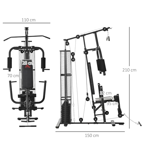HOMCOM Gym Kraftstation mit Stahlnetz Fitnessstation Multigym Fitnesscenter Fitnessgerät inkl. 45 kg Gewichten Latzug Beincurl Metall Kunstleder 150 x 110 x 210 cm – Bild 6
