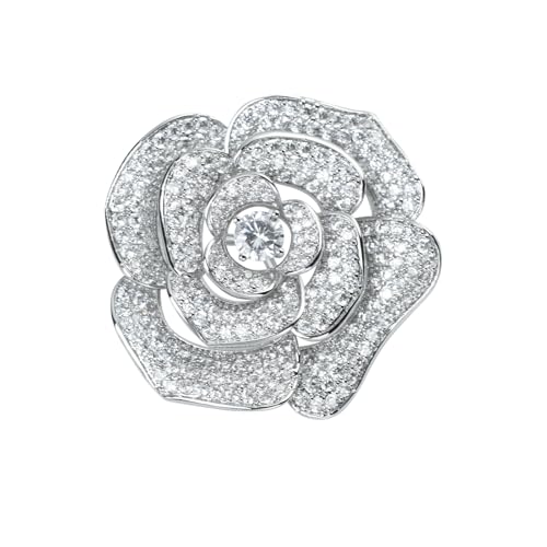 Image of Elegant Crystal Blooming Rose Flower Brooch Lapel Pin Breastpin for Women Birdal Cardigan Hat Scarf Suit Sweater Floral Pins