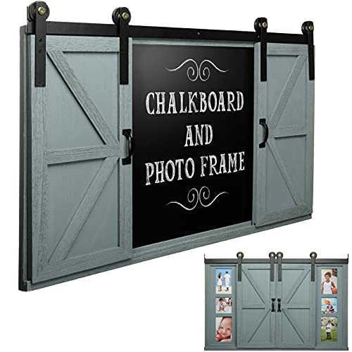 Excello Global Products Rustic Wood Chalkboard With Four 4X6 Hideaway Photos: Large Wall Mounted Magnetic Chalk Board, Perfect For Kitchen Dcor, Restaurant Menu, Bulletin Sign (Grey) #TOP11