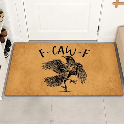 LHMUYUCQ Funny Welcome Doormat Indoor Entrance Way Low Profile Non-Slip Rubber Backing Mat for Front Door Decorative Rug for Patio and Porch 18 x 30 (Go Away Please Leave Caw)
