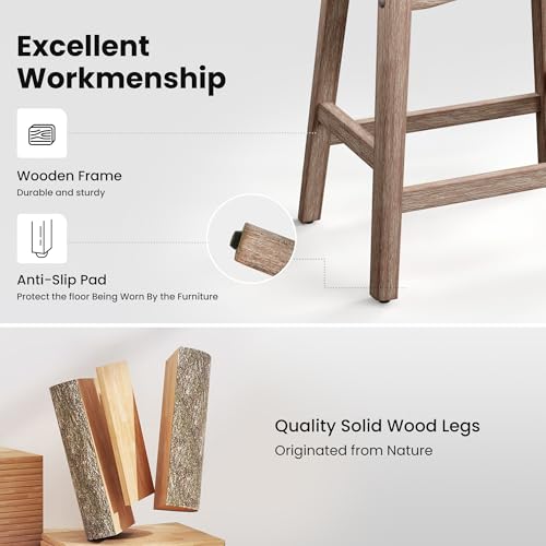 Image of PHI VILLA Counter Height Bar Stools Set of 2, Solid Wood Barstools
