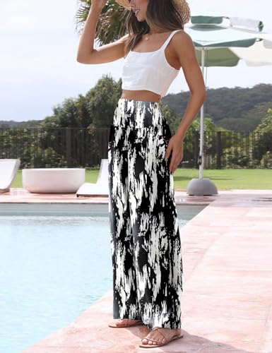 JZC Women's Palazzo Lounge Pants Stretchy Wide Leg Casual Pants Comfy High Waist Flowy Pants S-3XL