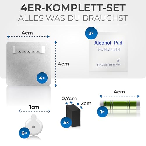PEARWAY Bilderhaken Selbstklebend extra stark I ORIGINAL 3M Kleber I Bilder Aufhängen ohne Bohren I Bildaufhänger Selbstklebend für Acrylglasbilder I Klebehaken Bilder I Bilderhalter 4x4 (4er Set)
