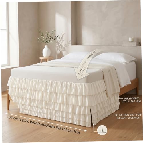 Falda de cama con volantes blanca de 39x80x32 pulgadas para ocultar el desorden del dormitorio 6