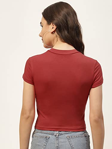 Image of Women Solid Super Soft streachable Cotton Lycra Blended Crop Top (XL, RED)