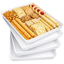 Lifewit Extra Large Plastic Serving Trays, 16" x 12" Reusable Food Serving Platters, White Catering Trays for Parties, Buffet, Snacks, Fruit, Appetizers & Charcuterie, BPA-Free, Set of 4