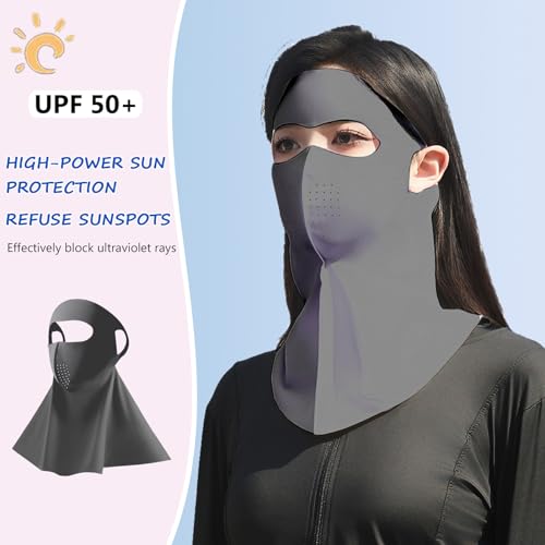 PROUDDEMON UPF 50+ Ice Silk Cooling UV Face Mask Unisex - Breathable Sun Protection Balaclava for Outdoor Sports(Grey)2