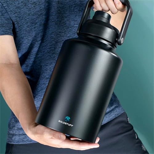 Image of 2 liters Water Bottle Insulated Stainless Steel | Large Sports Thermos 6 Hours Hot & Cold Water | Thermosteel Bottle for Gym, Travel, Office & Outdoor | Anti-Slip Base,Carry Handles, Black