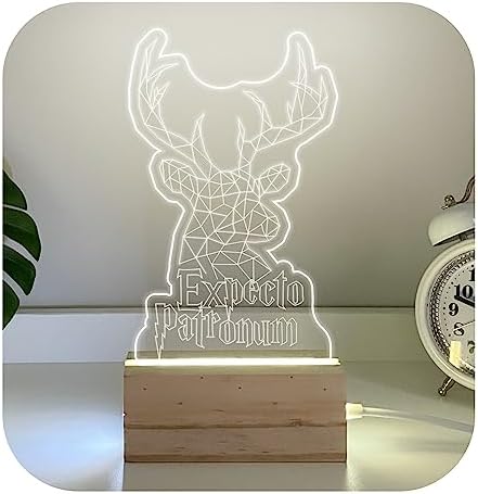 Luminária 3D de Mesa Geek Expecto Patronum Em Madeira Led Acrílic...