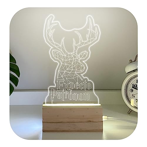 Luminária 3D de Mesa Geek Expecto Patronum Em Madeira Led Acrílic...