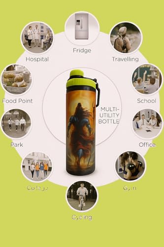 Image of Shiva Stainless Steel leakproof, bpa free, rustproof, 900ml Sipper Water Bottle, Multicolour| Single Wall | Easy Grip | Home, Office, Gym, School, Yoga, Trekking, Men, Women & Kids