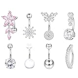 Dochais Piercing para ombligo de acero inoxidable quirúrgico de 14 g, hipoalergénico, bonito ópalo sintético, diseño de mariposa, para mujer, 10mm, Acero inoxidable, Circonita cúbica