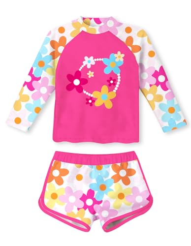 Image of Vogseek 4-10T Girls Rashguard 2 Pieces Long Sleeve Swimsuit Swimwear with Shorts