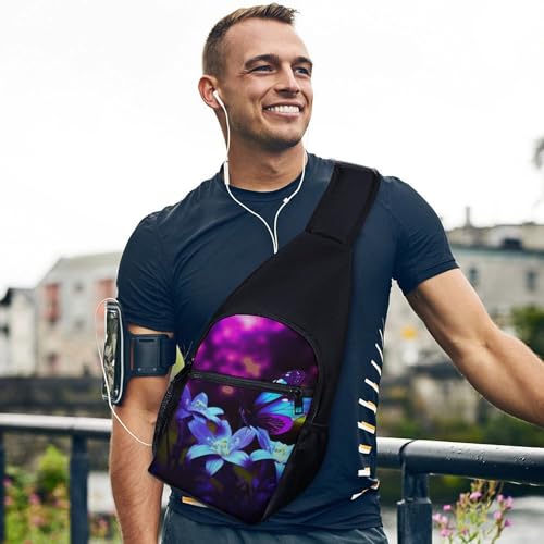 Bolso bandolera pequeño para día con flores moradas y mariposas miniatura 6