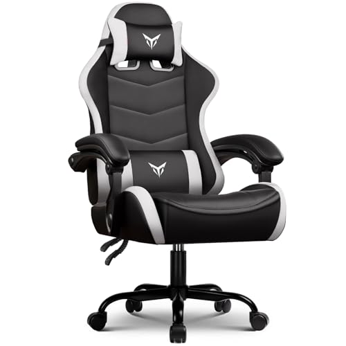 Image of GTPLAYER Gaming Chair High Back Computer Chairs for Adults, Ergonomic Height Adjustable Recliner Chair 300lbs with Linkage Armrest and Lumbar Support for Home Office, White