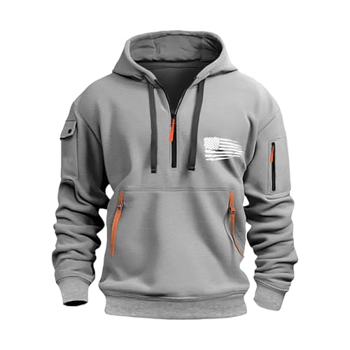 Sudadera con capucha para hombre de gran tamaño, sudadera con capucha y media cremallera, manga larga, informal, a la moda, sudadera cómoda, sudadera cálida con capucha, gris, XXL