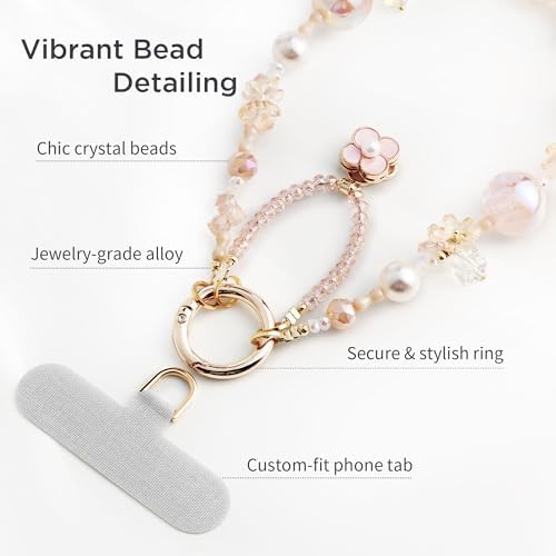POSADINA Phone Charm for Women, Anti-Theft Phone Wrist Strap Hands-Free & Beaded Chain, Detachable Cell Phone Lanyard with Tether Tab