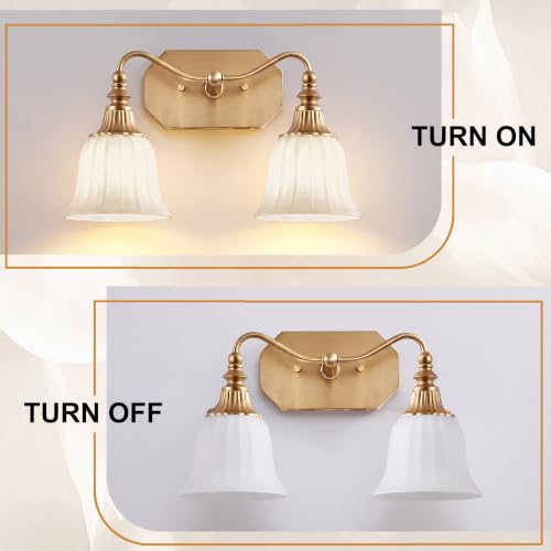 Image of LmnLvn 2‑Light Bathroom Vanity Light, Matte White with Crystal Glass Shade