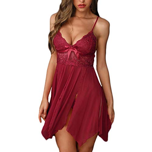 Preisvergleich Produktbild holitie Dessous Nachthemd Nachtwäsche Reizwäsche Damenwäsche Art- und Weisefrauen reizvolle Spitze-Mieder-Schlitz-Ineinander greifen-Babydoll-Kleid-Bogen-Wäsche Sleepwear