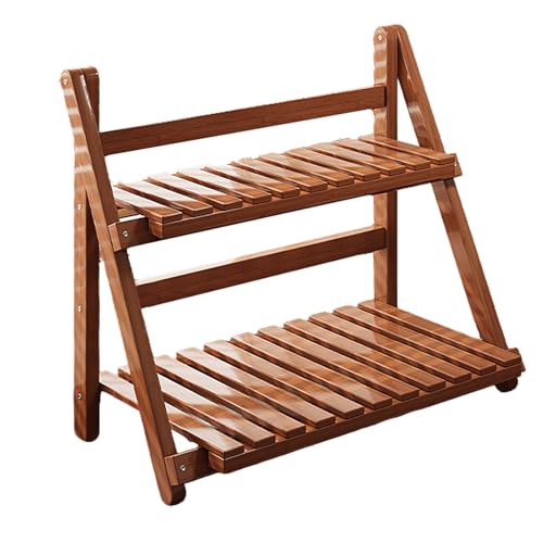 Estante de escritorio plegable de bambú de 2 niveles para estación de café, macetas, cocina y baño, color marrón, 19.6 x 7.4 x 13.7 pulgadas