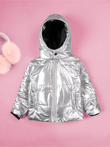 Image of KiddoPanti Girls Hooded Puffer Jacket with Front Zip & Pockets