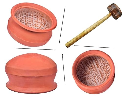Image of Handmade Keerai Pot & Wooden Mathu Combo | Natural Earthen Pot for Village-Style Cooking | Eco-Friendly & Nutrient-Preserving Mud Pot | 2000 ML Clay Pot for Keerai Kadaiyal & Curry