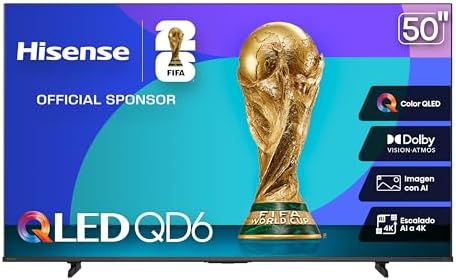 Hisense Television QD6QFM (Modelo 2025) Pantalla 50 Pulgadas,QLED Smart Fire TV UHD 4K,Control Remoto por Voz con Alexa,Escalado AI a 4K,Dolby Vision Atmos, Modo de Juego Plus