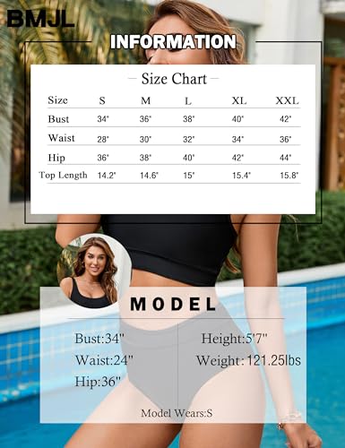 Image of BMJL Women's High Waisted Bikini Sets Sporty Two Piece Swimsuits Color Block Tummy Control Modest Bathing Suit