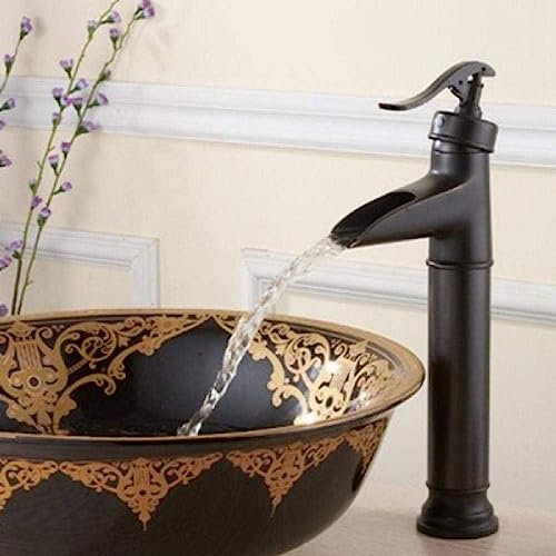 Grifo de baño alto con acabado en bronce frotado y grifo mezclador monomando