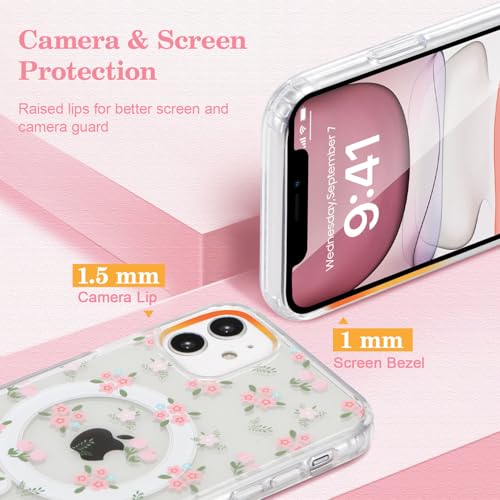 Coque iPhone 11 MagSafe antichoc et transparente au motif floral
