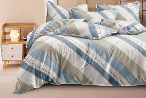 Image of 300 Tc Cotton Feel Glace Cotton Elastic Fitted Check Bedsheet Single Bed With 1 Pillow Cover Ii Bedsheet For Single Bed Elastic-36 inch X 78 inch Inches(Tokyo),Small Single,Multicolor