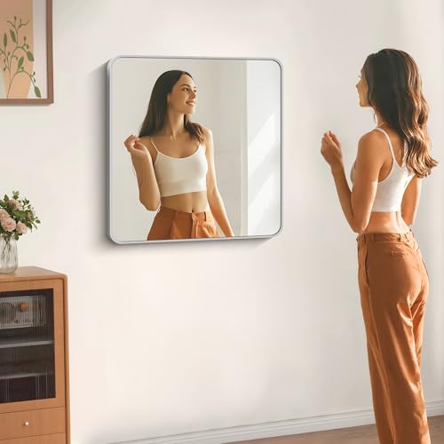 Image of DESBING 30 inch x 30 inchBathroom Mirror, Silver Wall Mirror with Metal Frame, Decorative Rectangular Vanity Mirror for Bedroom Bathroom Living Room Entryway (Horizontal /Vertical)