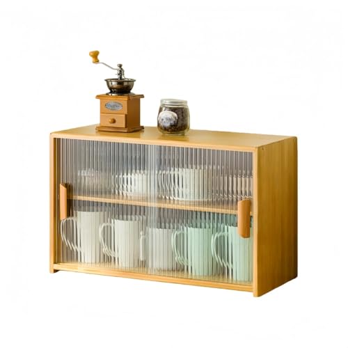 JORERAORMES卓上食器棚収納棚アクリル扉ミニキャビネットキッチン収納防塵安定性キッチン収納家庭用一人暮らし用ノルディックスタイル (長さ 55cm(棚板付き),げんしょく)