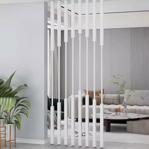 Paquete de 8 separadores de habitación con listones de madera para montaje en pared, estantes modernos de columna de 2 a 10 pies (blanco, 210 cm)