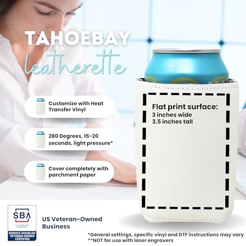 Image of TahoeBay Leatherette Can Cooler Sleeves in Bulk, 12-Pack, White | Blank Faux Leather, Plain Neoprene Beer Coolers for 12 oz Cans, Blanks for Heat Transfer Vinyl, Groomsmen Gifts, Party Favors