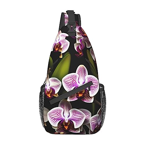 Sac à dos à bandoulière orchidées noir mixte pour voyage et quotidien