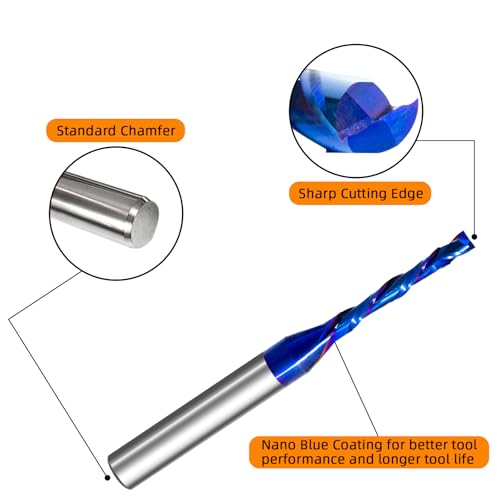 Image of 2PCS Solid Carbide Spiral Up-Down Cut Router Bit 1 /4 inch Shank,1 /8 inch Cutting Diameter,2-1 /2 inch OAL with Coated CNC Woodworking Compression Bit for Cutting Carving Slotting & Milling