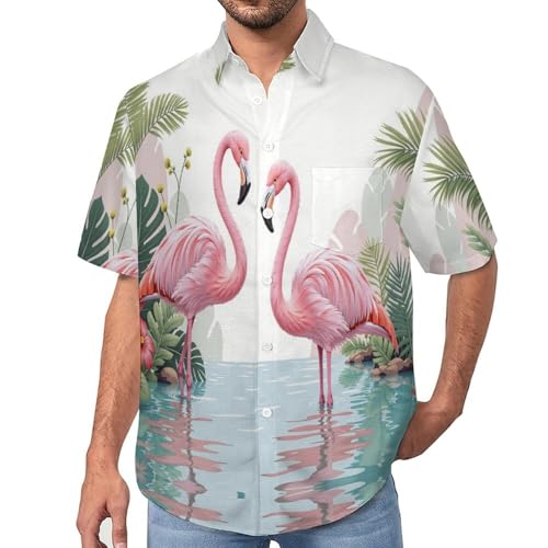 Chemise Hawaïenne Flamants Roses pour Homme Évite la Chaleur d'Été