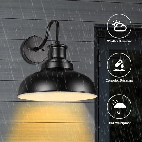 Image of Dusk to Dawn Outdoor Barn Light Outdoor Wall Sconce Farmhouse Exterior Wall Mount Light Vintage Outside Wall Lighting Fixture Industrial Black White Lantern for Porch Garage Patio,1 Pack