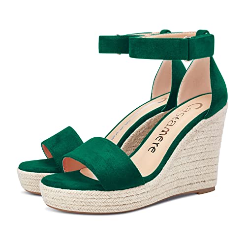 Castamere Women High Heel Wedge Platform Peep Open Toe Ankle Strap Sandals Wedding Party Dress 3.9 Inches Heels4