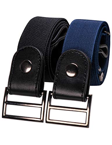 RBOCOTT No Buckle Black Strech Adjustable Women Belt Navy Blue Free Invisible Waist Men Belt for Jeans Pants(Black+Navy Blue)