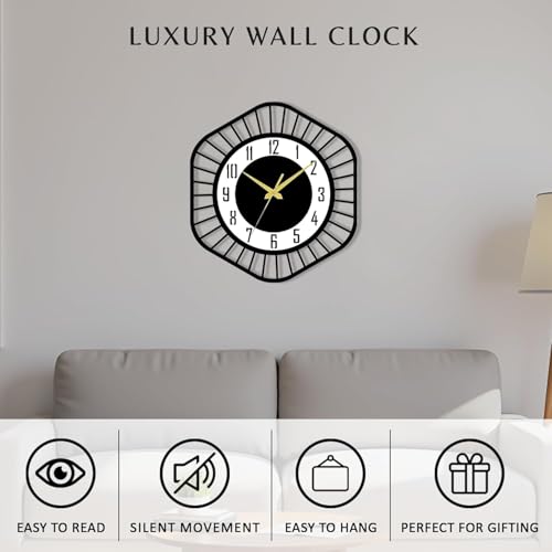 Image of Wall Clock Stylish Metal Analog Wall Clock for Living Room, Bedroom, Office, Kitchen, Home and Hall | Antique Fancy Big Size Modern Wall Watch (Black ST-62, 60 CM)