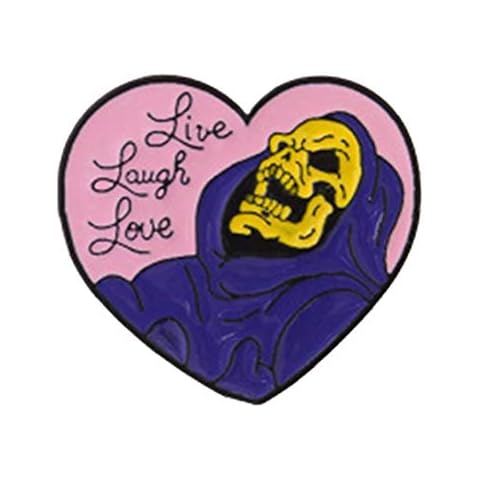 Enamel Brooch Pin Badges Live Laugh Love Skeletor Gothic Heart Shape Skull Brooches Lapel Pins for Women Girls Cover